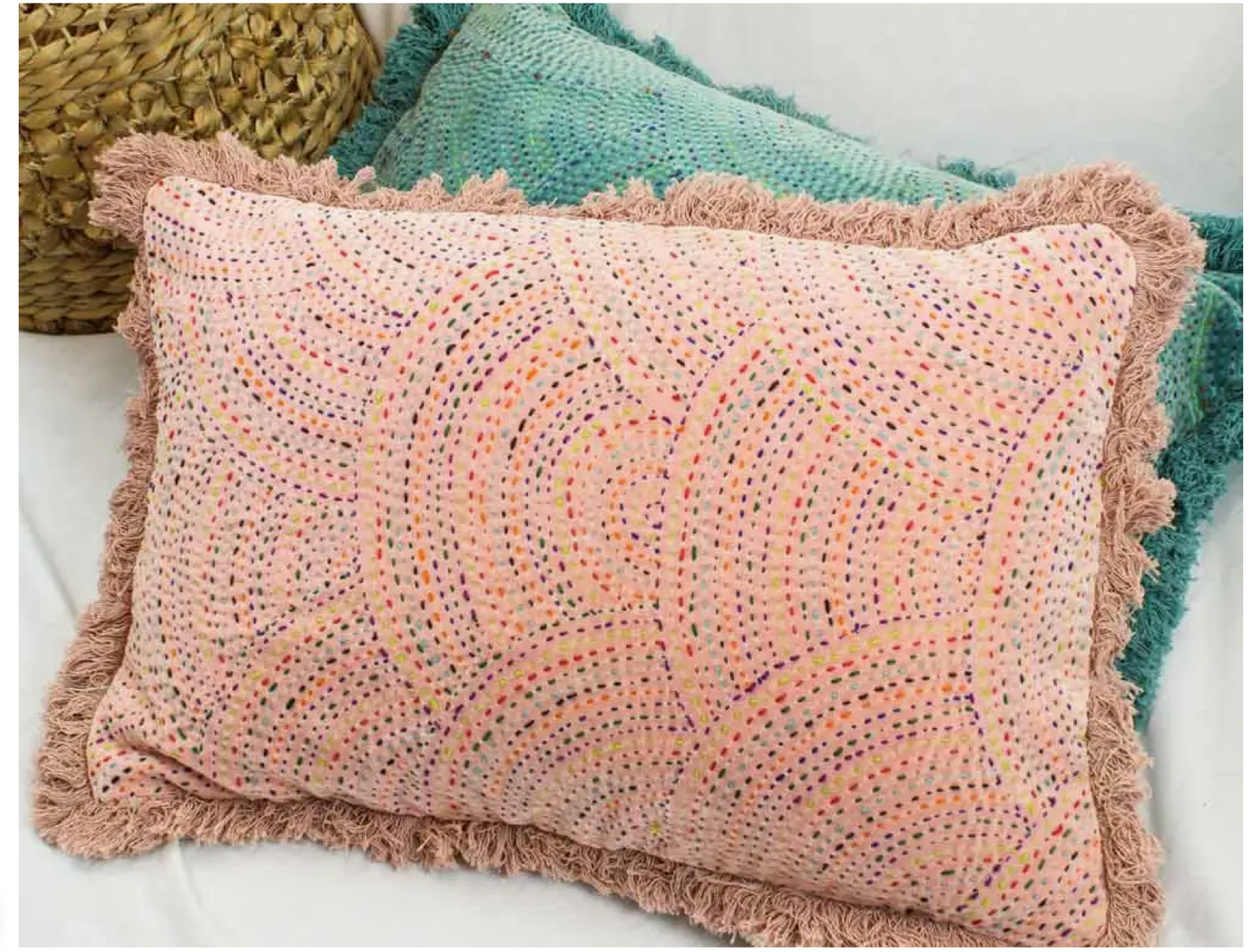 Pink Confetti Stitch Rectangle Cushion