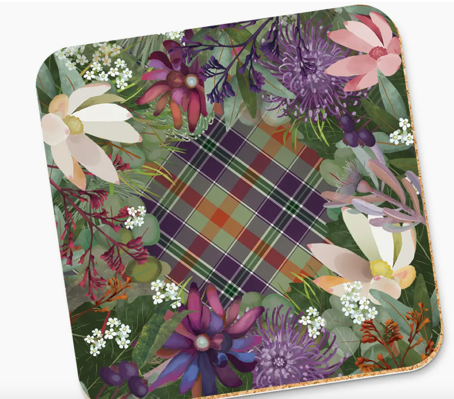 Corky Coaster Bush Blooms Tartan