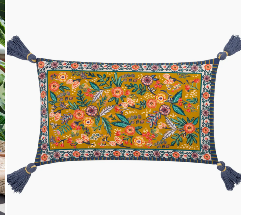 Rosa Floral Tasselled Cushion Navy/Gold