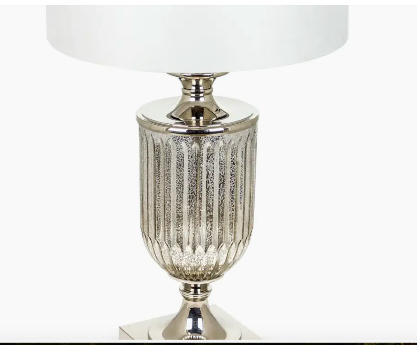 Antiqued Glass Urn Lamp with Silver Velvet Cylinder Shade