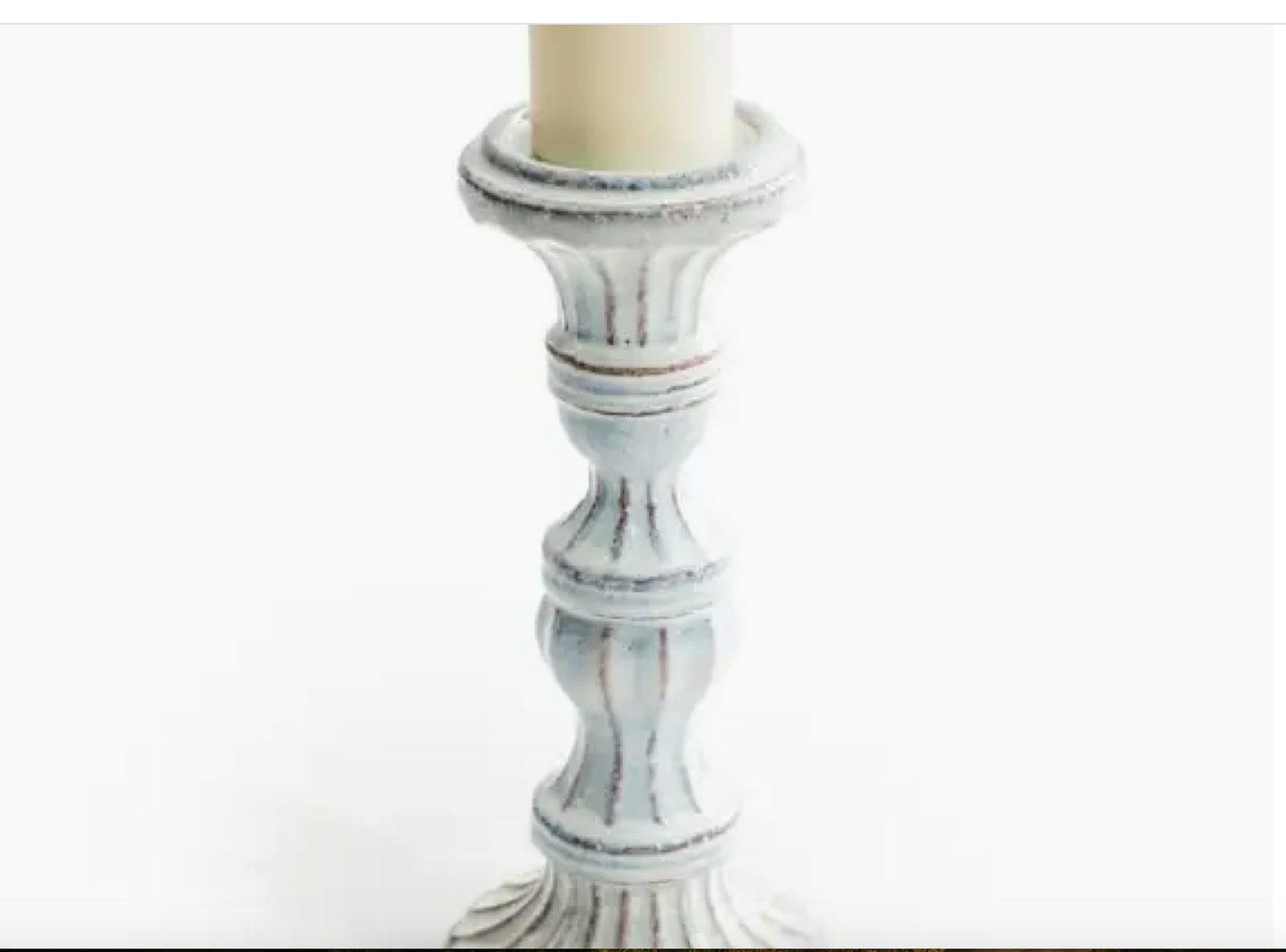 Ornate Aged White Ceramic Candle Holder