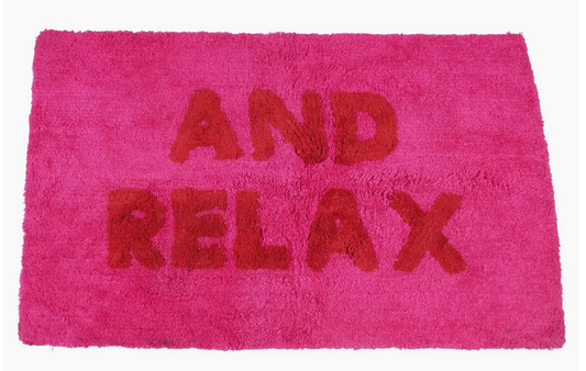 Tufted Cotton Bath Mat - 'and Relax' Pink