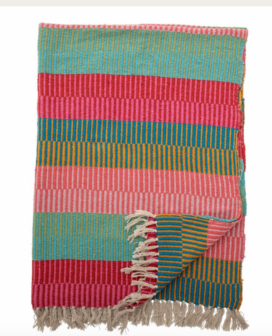 Isnel Throw, Green, Recycled Cotton