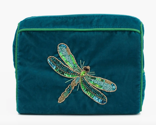 Beaded Blue Dragonfly Medium Pouch