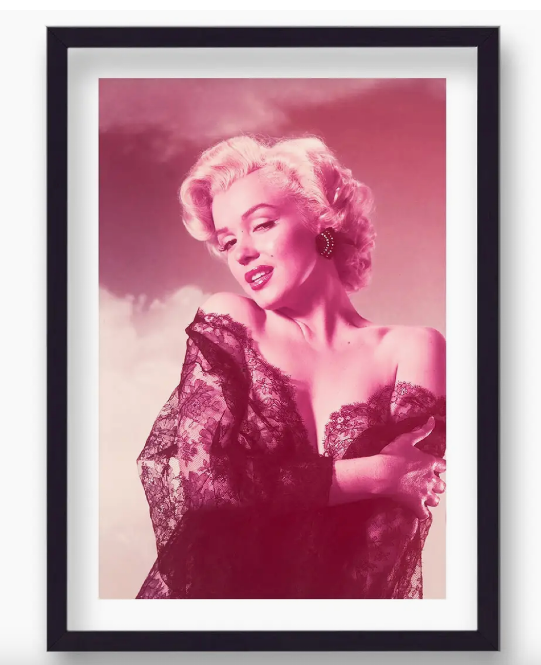 Marilyn Monroe Pop Art Style Double Portrait Wearing Black Lace Off the Shoulder Dress Vintage Icon Print