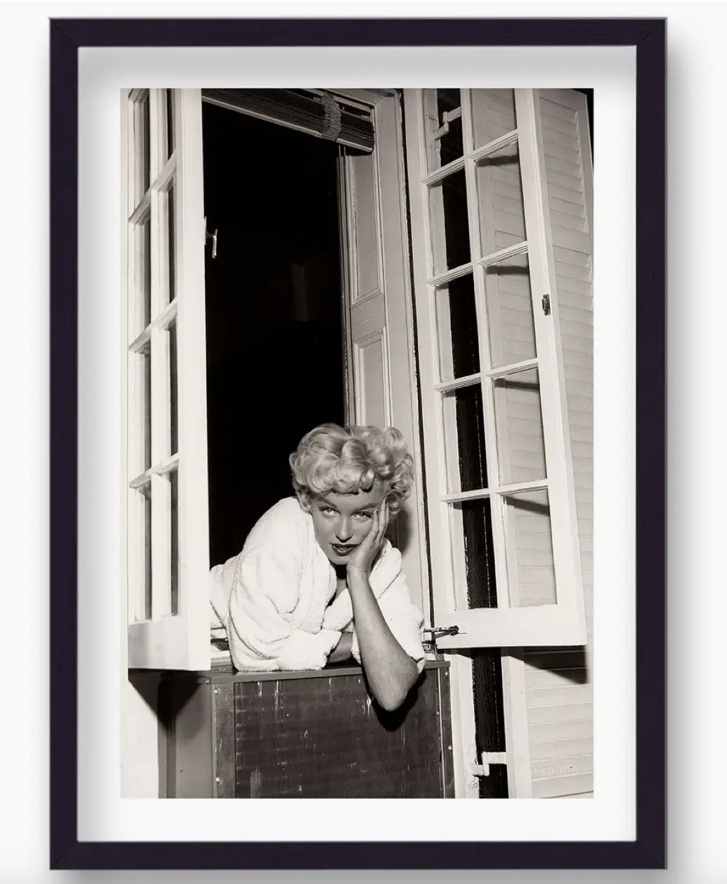 Marilyn Monroe Portrait Leaning Out of Window Hand To Cheek Vintage Icon Print