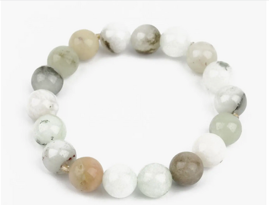 White Beaded Stone Elastic Bracelet