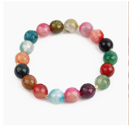 Rainbow Beaded Stone Elastic Bracelet