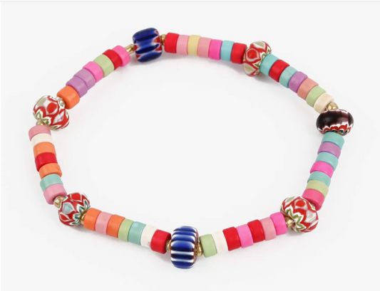 Rainbow Beaded Charm Elastic Bracelet