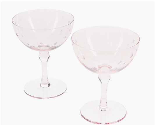 Etched Star Coupe Glasses - Pink