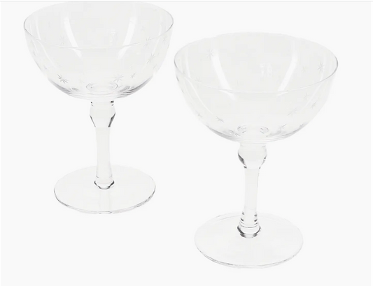 Etched Star Coupe Glasses- Clear