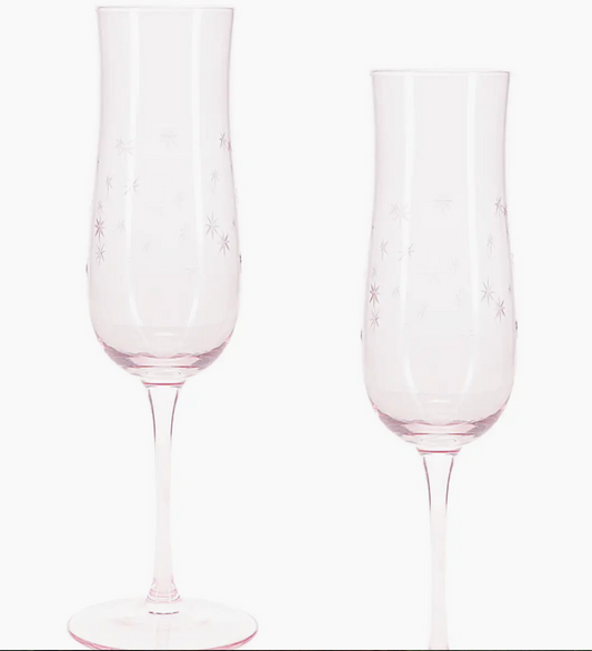 Etched Star Champagne Glasses - Pink
