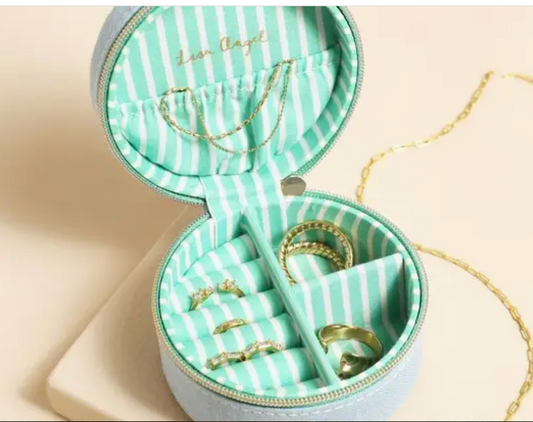 Souvenir Mini Round Jewellery Case in Sky Blue