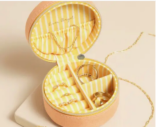 Souvenir Round Linen Travel Jewellery Case Tangerine