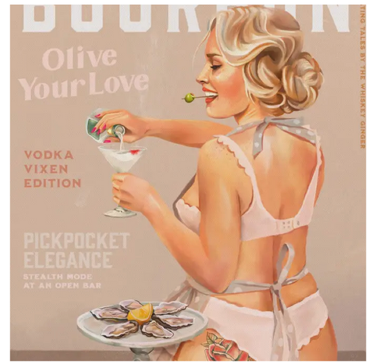 Wall Art Babes of Bourbon Vol 16 Vintage Vodka Martini Pin Up Girl white frame