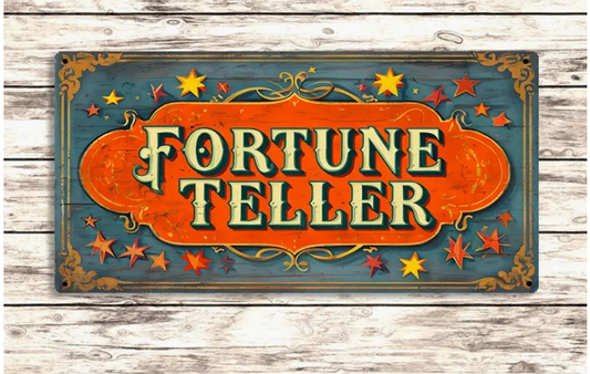Fortune Teller Metal Sign – Vintage Psychic Carnival Decor
