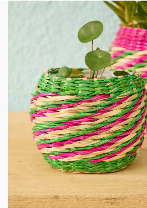 Pink Stripe Seagrass Planter Small