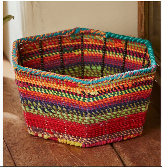 Recycled Fabric Covered Hexagonal Basket