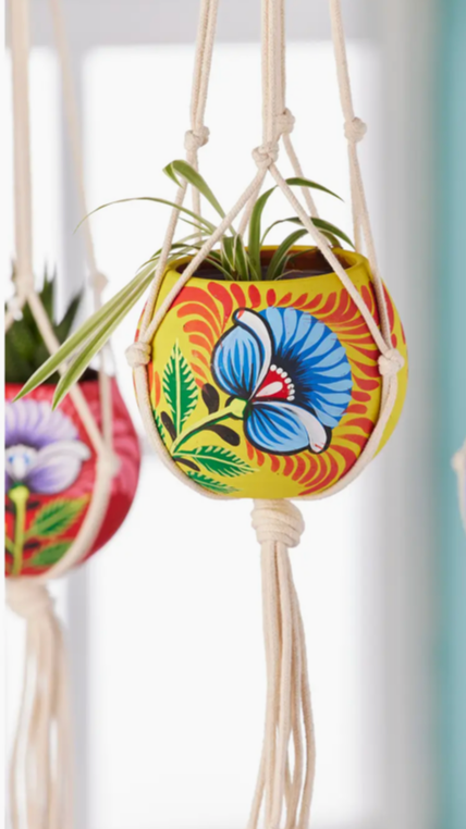 Shapla Handpainted Hanging Planter Yellow