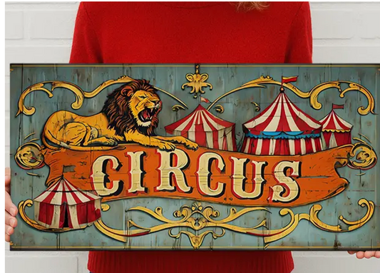 Circus Metal Sign – Vintage Lion & Big Top Carnival Wall Art