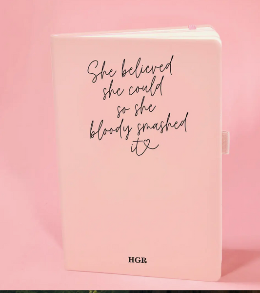 She Believed She Could So She Bloody Smashed It Pink Personalised Notebook