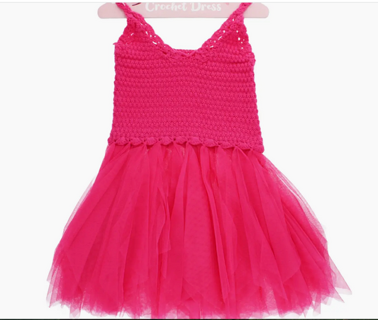 Crochet Dress (5-6 Years) - Bright Pink