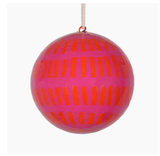 Dash Papier-Mâché Bauble 7cm, Pink & Orange