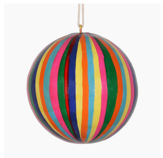 Narrow Stripe Papier-Mâché Bauble 7cm, Multi