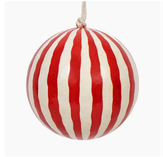 Stripe Papier-Mâché Bauble 7cm, Red & White