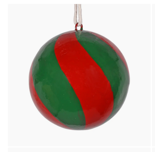 Swirl Papier-Mâché Bauble 7cm, Green & Red