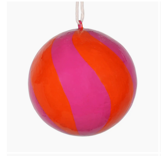 Swirl Papier-Mâché Bauble 7cm, Pink & Orange