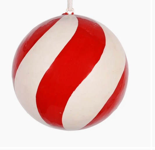 Swirl Papier-Mâché Bauble 7cm, Red & White