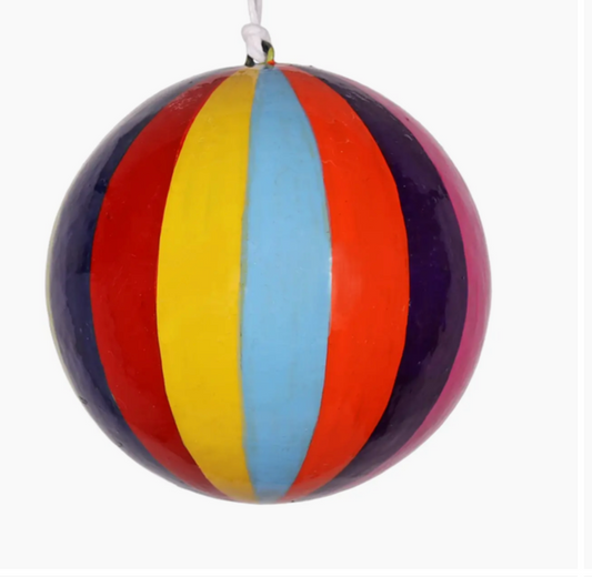 Wide Stripe Papier-Mâché Bauble 7cm, Multi