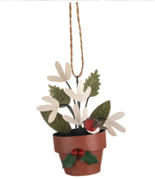 Floral Plant Pot with Robin Hanging Sml