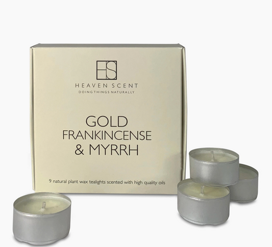 9 Scented Tealights in A Coloured Gift Box Gold‚ Frankincense & Myrrh