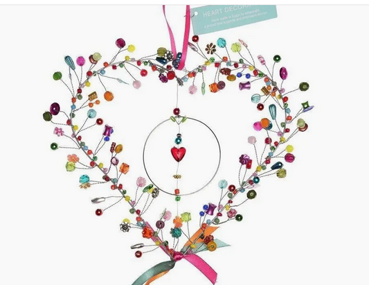 Handmade Beaded Heart Decoration (17X17cm) - Multi-Coloured