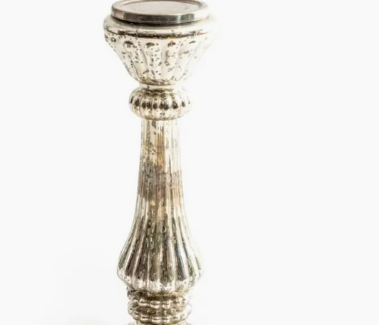 Large Rustic Antique Silver Glass Candle Holder