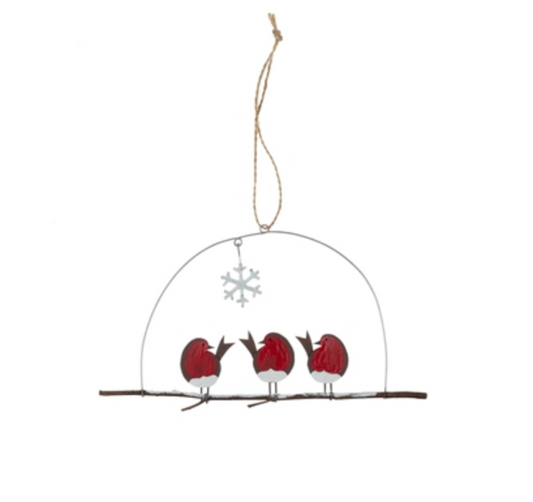 Three Robins on Perch