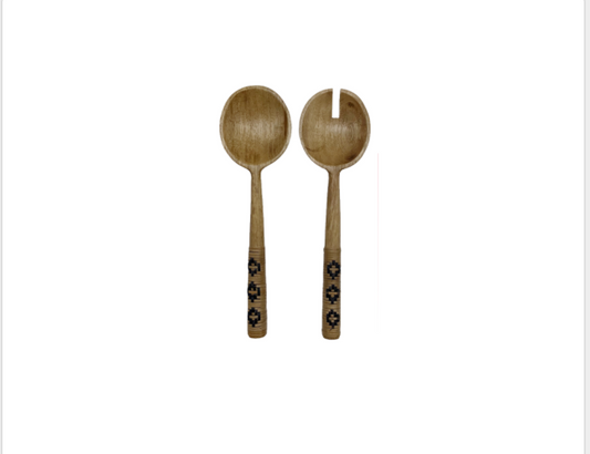 Rattan Wrapped Salad Server Set 27cm