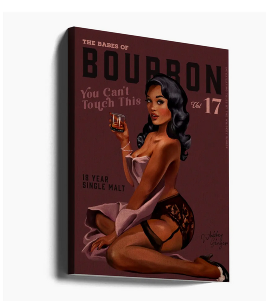 Wall Art Babes of Bourbon Cant Touch This. Sexy Retro Pin Up Girl Whiskey Art