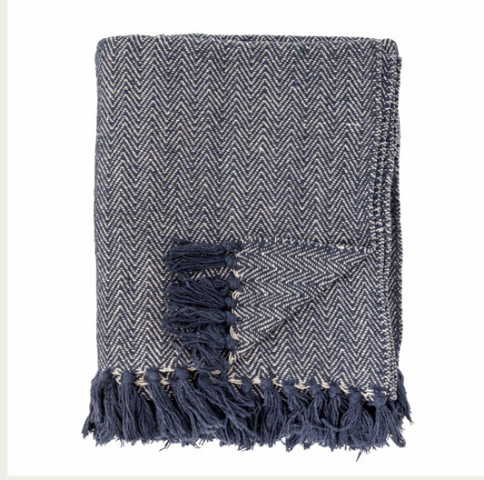 Herringbone Throw, Blue, Recycled Cotton