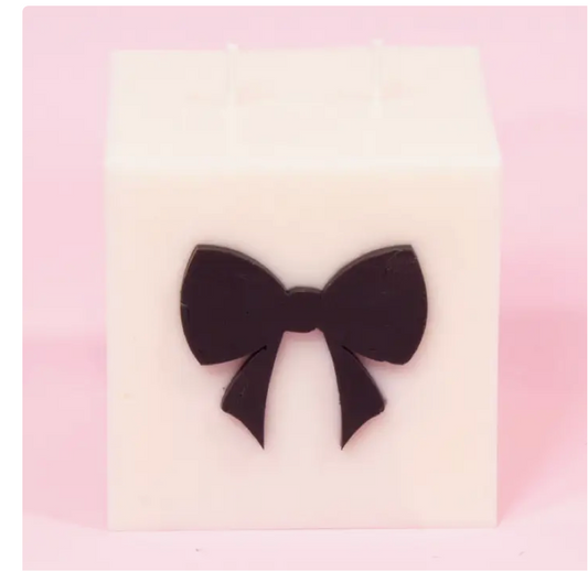 Black & White Bow Block Pillar Candle