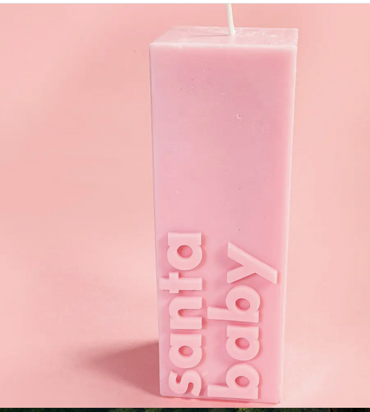 Santa Baby Christmas Slogan Block Pillar Candle