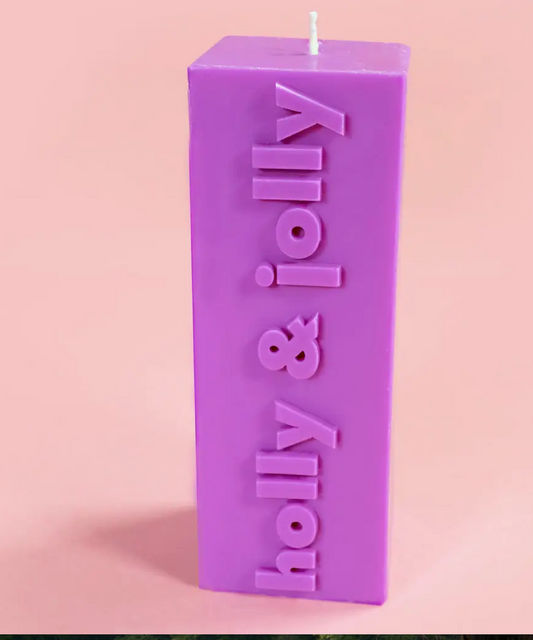 Holly & Jolly Christmas Slogan Block Pillar Candle