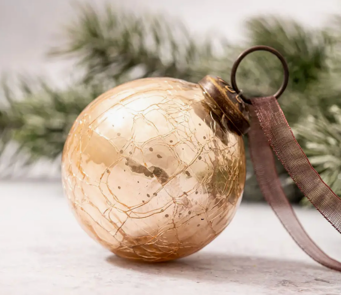 2" Medium Champagne Crackle Glass Christmas Bauble