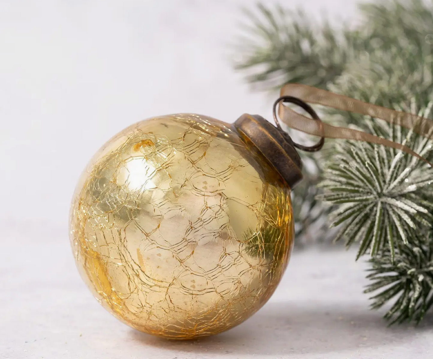 2" Medium Gold Crackle Glass Christmas Tree Bauble Ornament