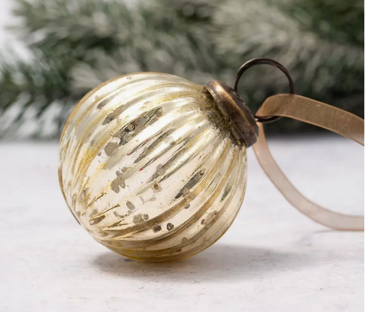 2" Medium Gold Ribbed Glass Ball Christmas Tree Decoration