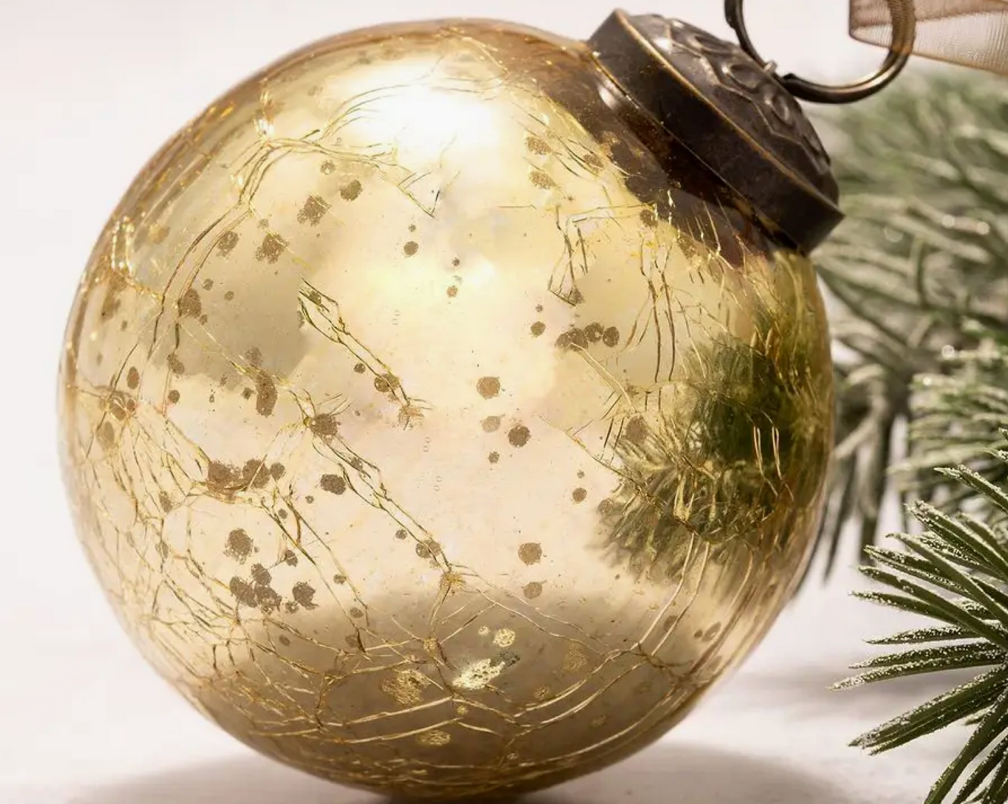 3" Large Gold Crackle Glass Christmas Tree Bauble Decoration