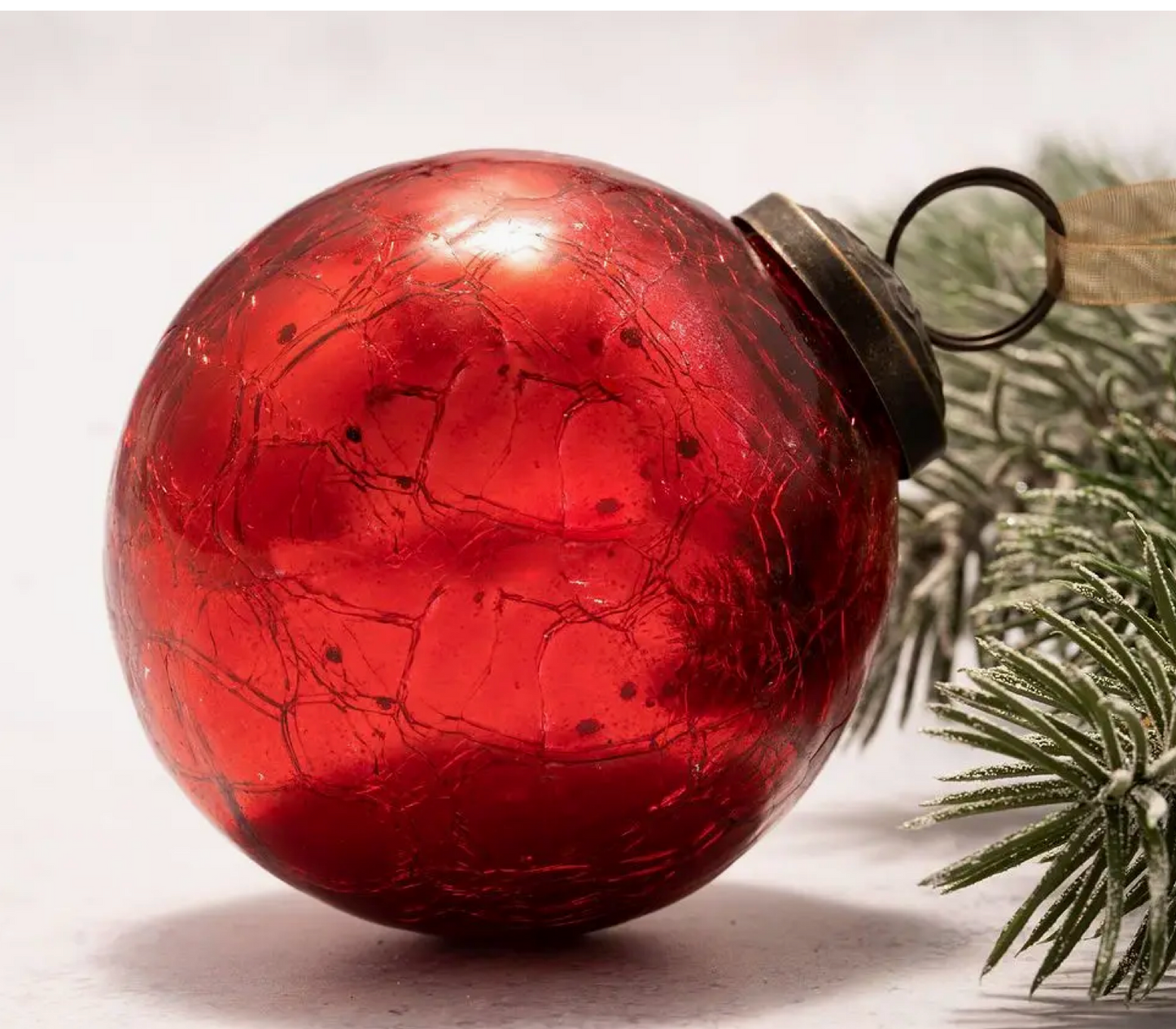3" Large Red Crackle Glass Christmas Bauble