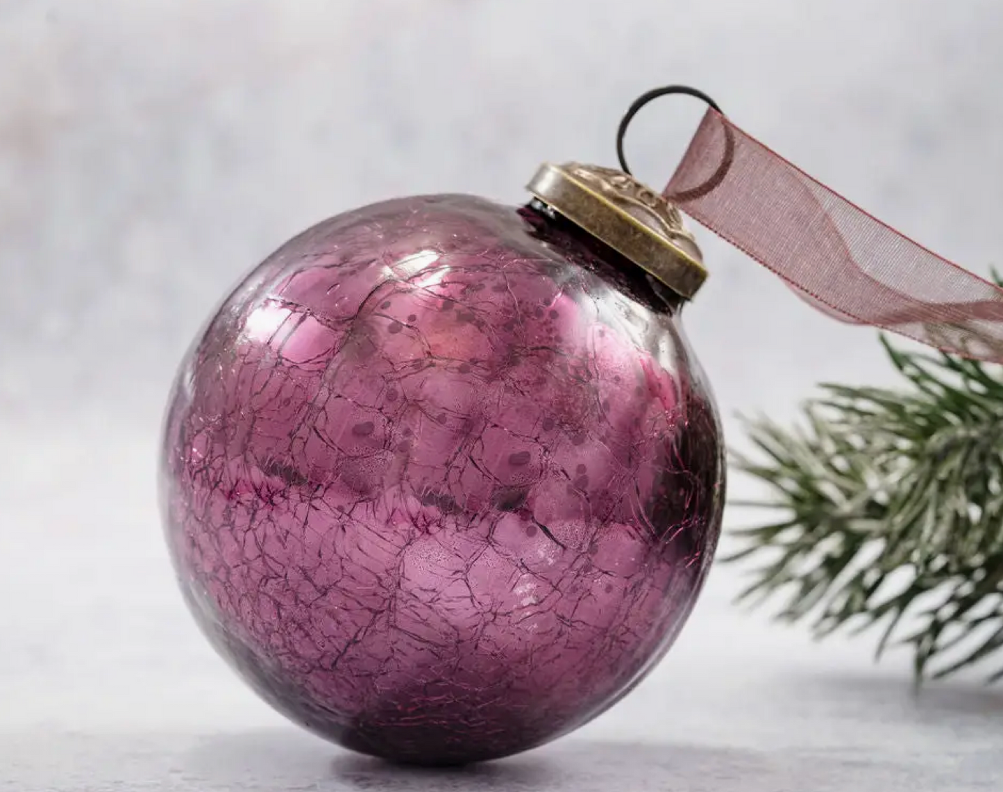 3" Mulberry Crackle Glass Christmas Bauble